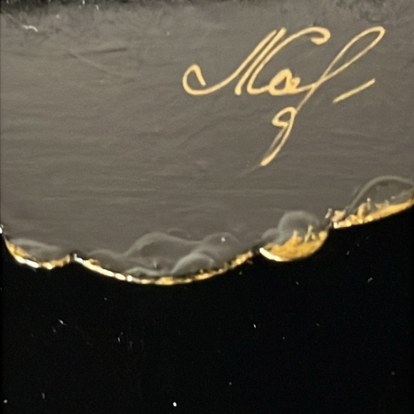 Vintage Russian Floral Lacquer Scalloped Edge Oval Signed Brooch Pin - Picture 4 of 6